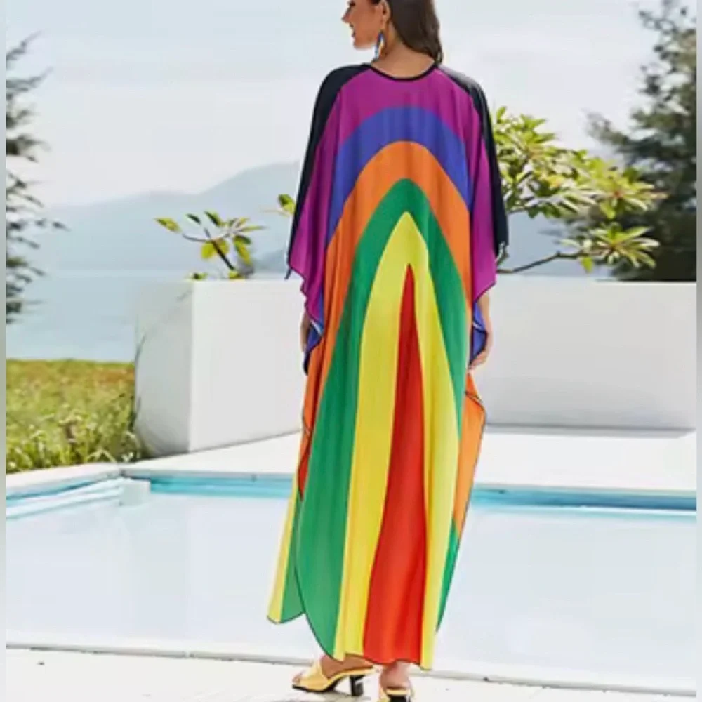 Roper Romp Multicolor Vibrant Rainbow Women’s Kaftan Maxi Dress